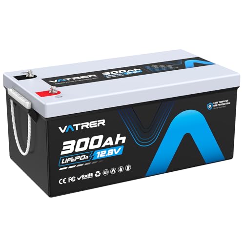 VATRER POWER バトラー LiFePO4 12V 300Ah リン酸鉄リチウムイオンバッテリー 3840Wh ディープサイクル 5000回以上充放電サイクル 10年寿命 太陽光発電/RV/キャンピングカー対応 200A BMS内蔵 過充電防止 耐高温/低温保護 バックアップ電源 オフグリッドに最適(PSE認証済み)